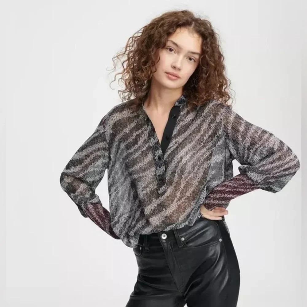 Rag & Bone Top womens S Sheer  Zebra Animal Print Silk Career Office‎ Retro Edgy - Picture 2 of 12